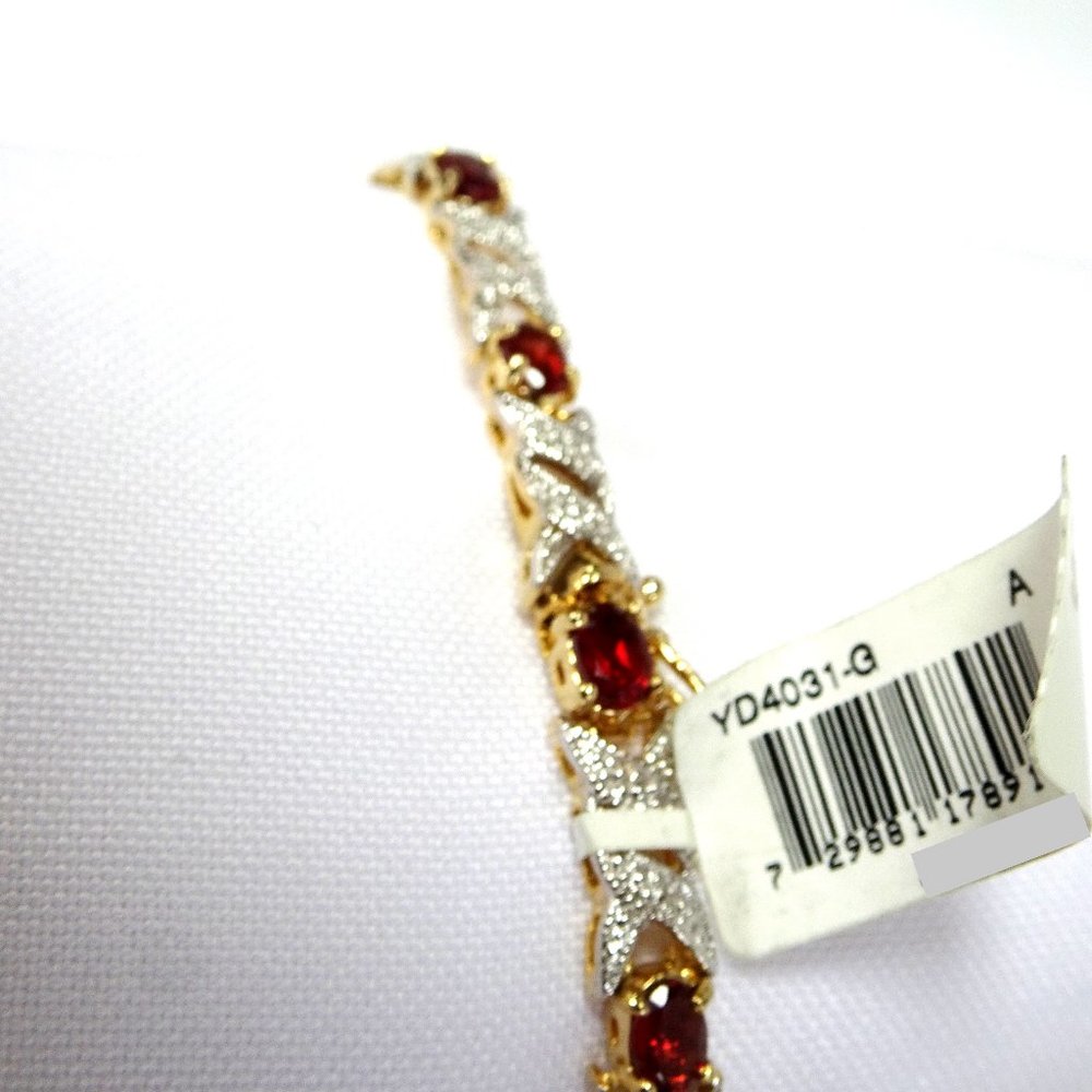 NWT January Birth Stone Garnet Diamond 24KT Gold .925 Silver Tennis Bracelet - Picture 5 of 13